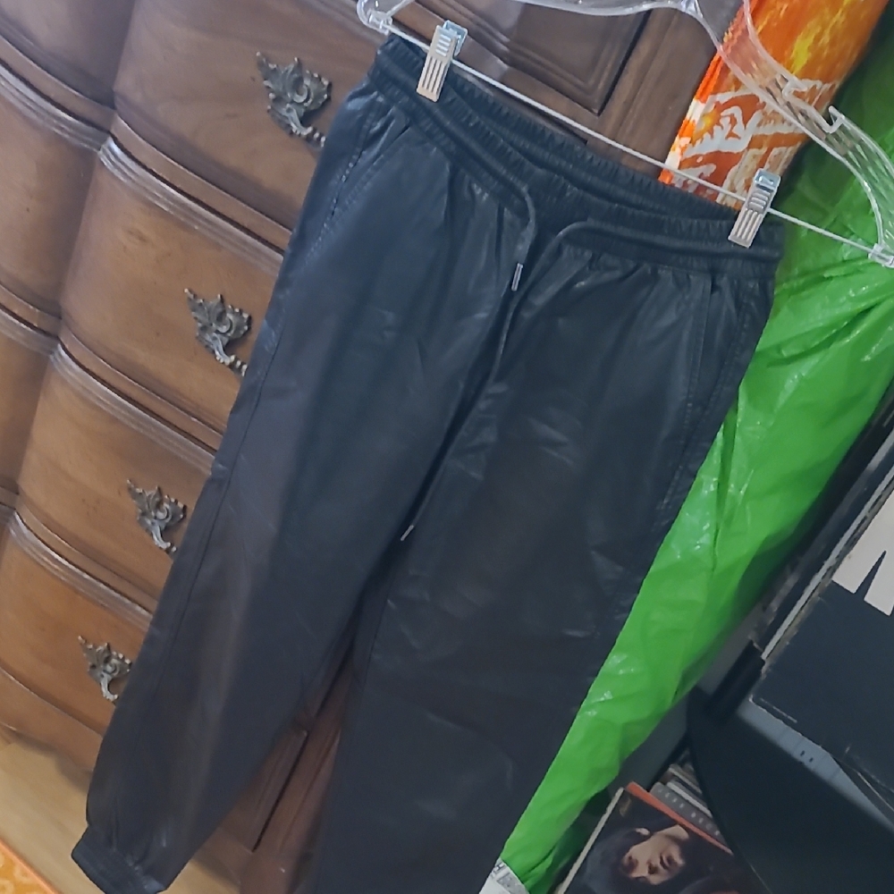 Zara Black Faux leather Jogger Pants